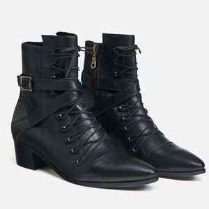 Modern Vice Nikki Black leather lace up pointy toe boot BNWB never worn